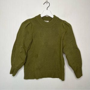 Madewell Olive Dotted Eaton Puff-Sleeve Pullover Sweater in Cotton-Merino Yarn